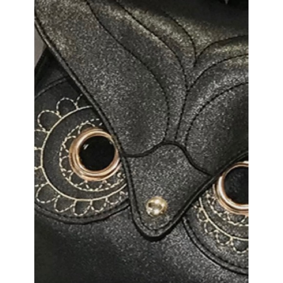 Black Owl Shaped Vegan Leather Backpack Gold‎ Embroidery Novelty Gothic Bag